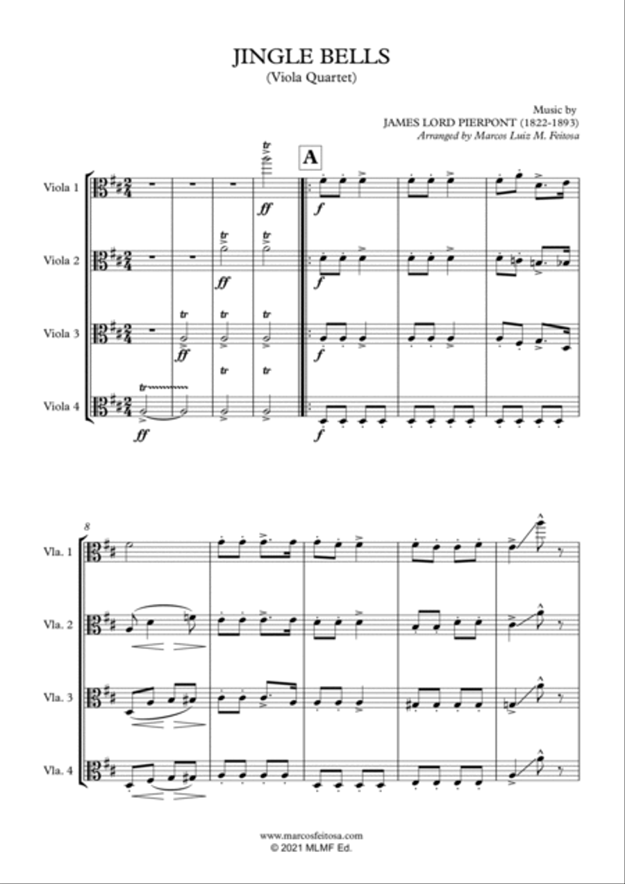 Jingle Bells - Viola Quartet String Quartet scores gallery preview page 3