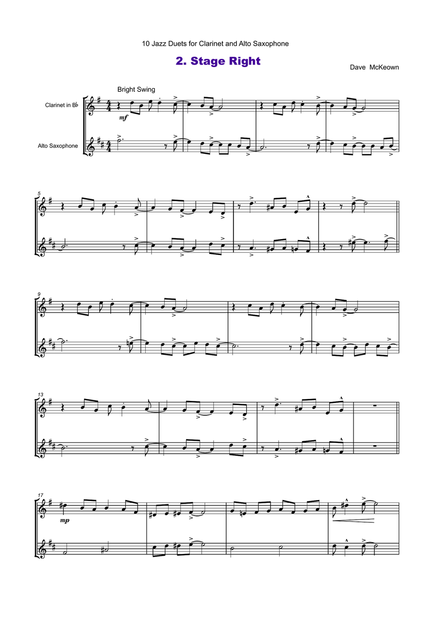 10 Jazz Duets for Clarinet and Alto Saxophone Woodwind Duet scores gallery preview page 3