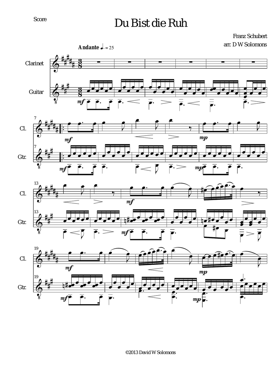 Du bist die Ruh for clarinet and guitar Clarinet scores gallery preview page 2