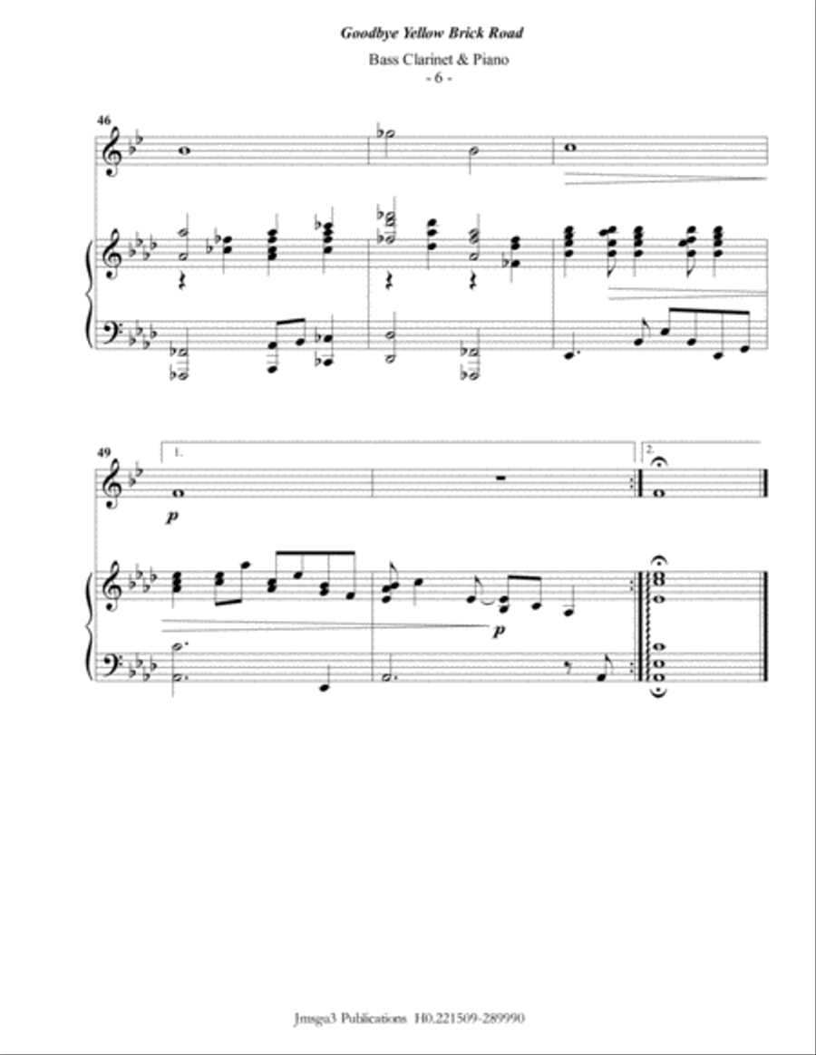 Goodbye Yellow Brick Road Bass Clarinet scores gallery preview page 6