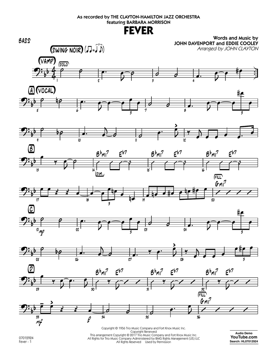 Fever (Key: G min) - Bass Jazz Ensemble scores gallery preview page 1
