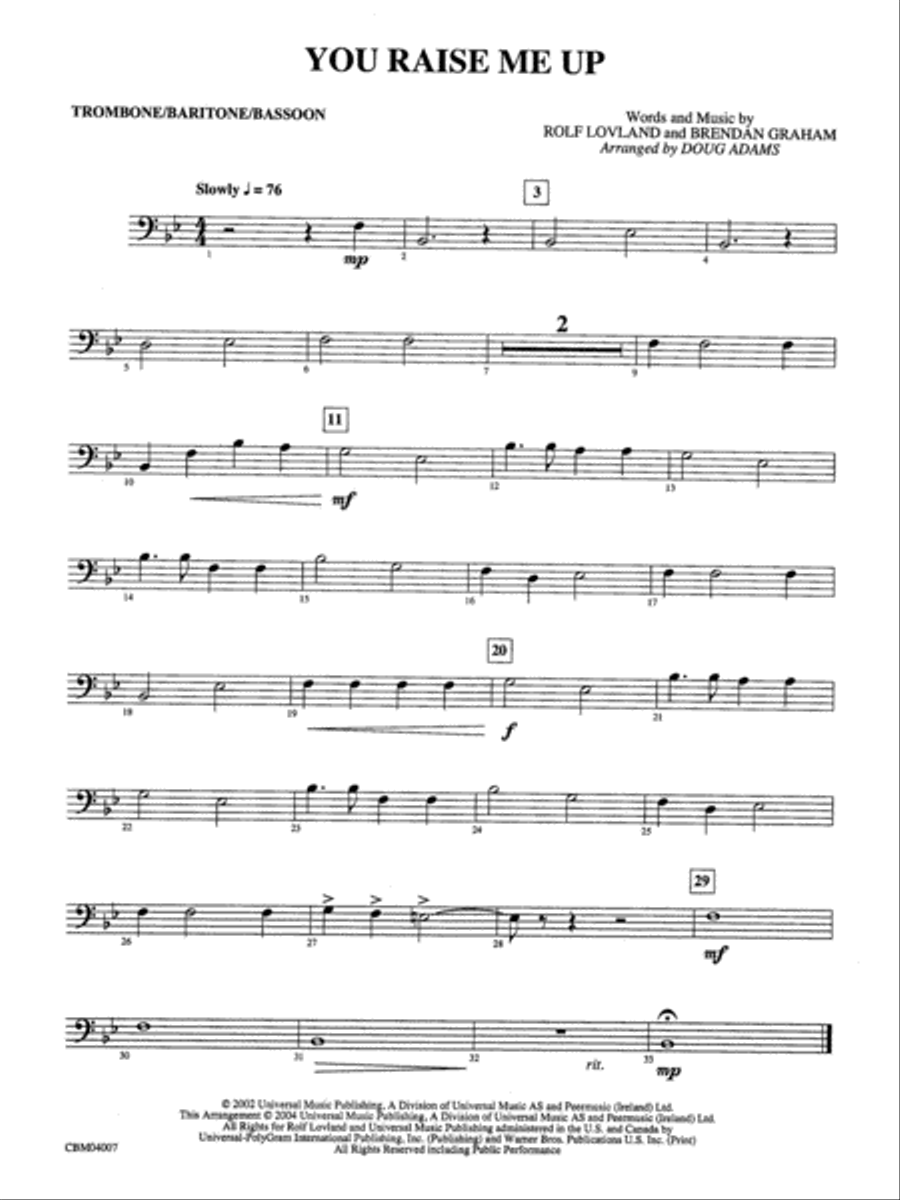 You Raise Me Up: 1st Trombone Concert Band scores gallery preview page 1