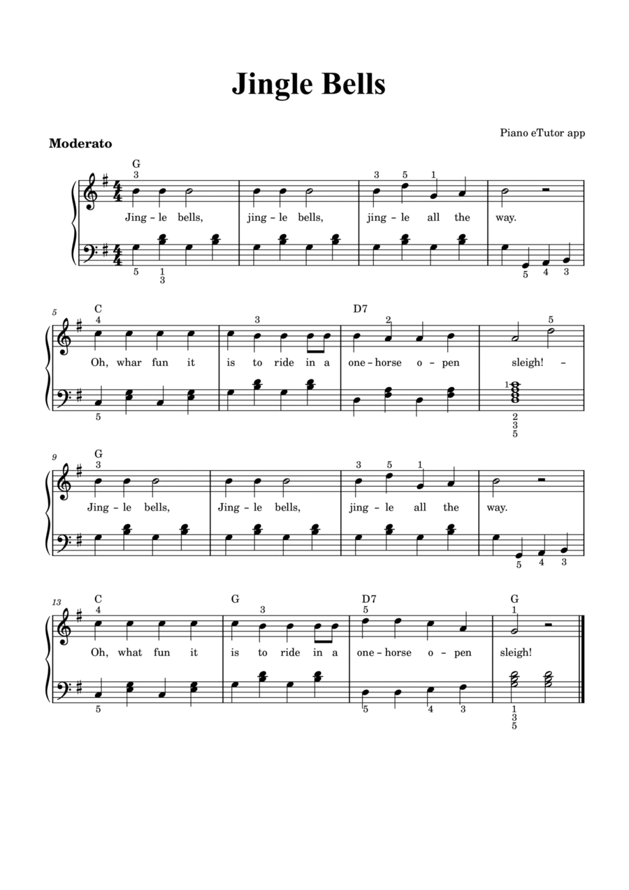 Jingle Bells - piano sheet music Easy Piano scores gallery preview page 1