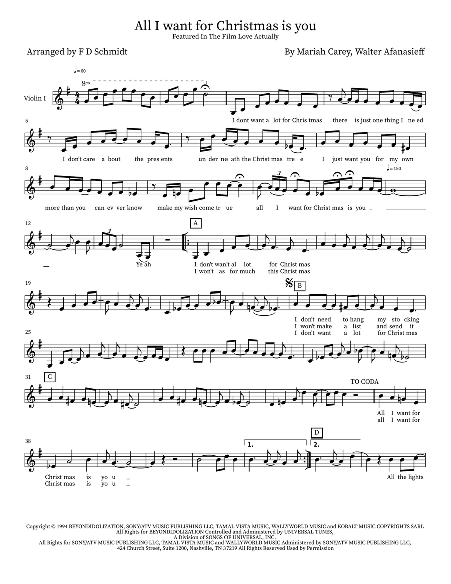 All I Want For Christmas Is You String Quartet scores gallery preview page 5