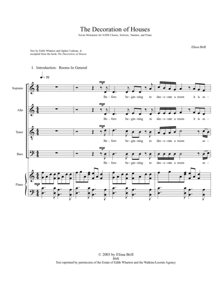 The Decoration of Houses: Seven Miniatures for SATB Chorus, Soloists, Narrator, and Piano image number null