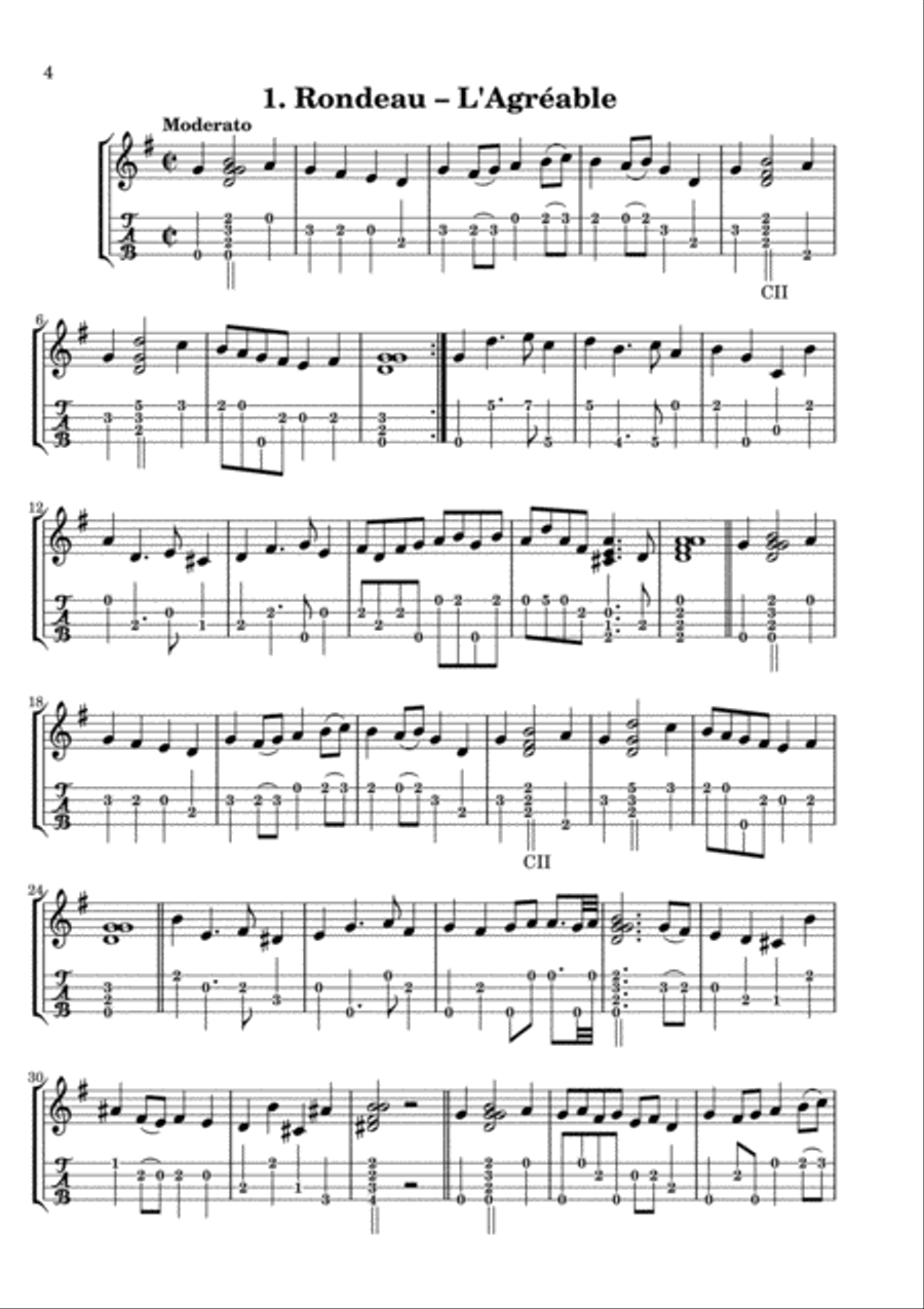 Five Old French Dances (Selections from Pièces de Viole by Marin Marais) arranged for ukulele by Th Ukulele scores gallery preview page 5