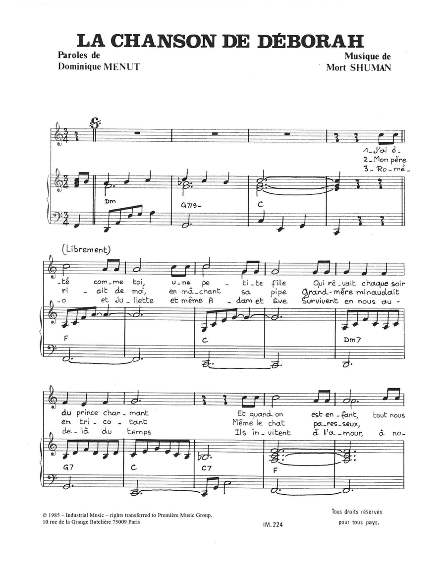 Chanson De Deborah Piano, Vocal scores gallery preview page 1