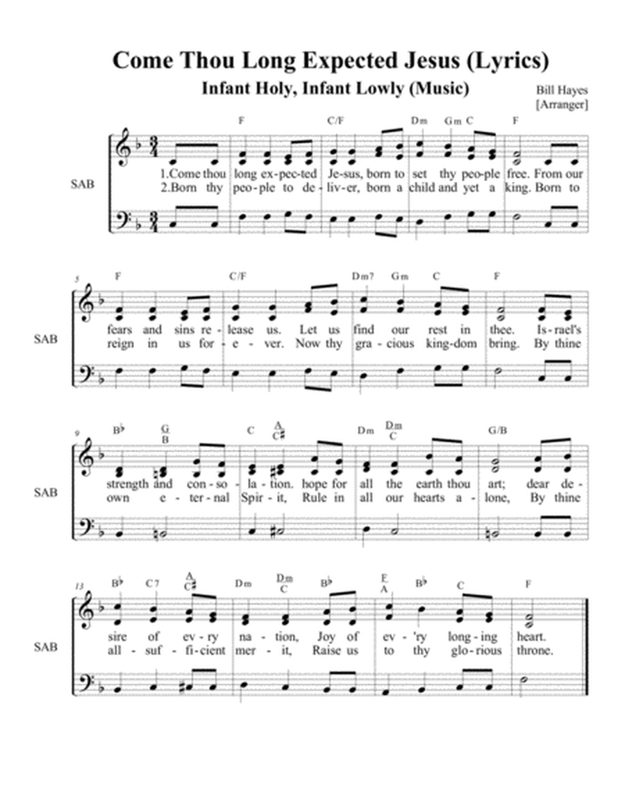 Come Thou Long Expected Jesus lyrics (with Infant Holy, Infant Lowly, music) image number null