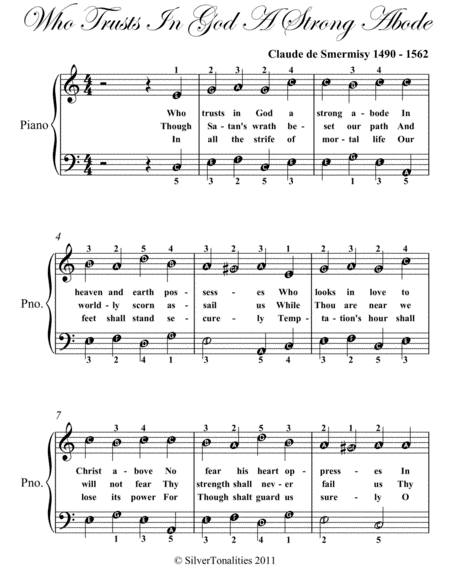 Who Trusts In God a Strong Abode Easy Piano Sheet Music