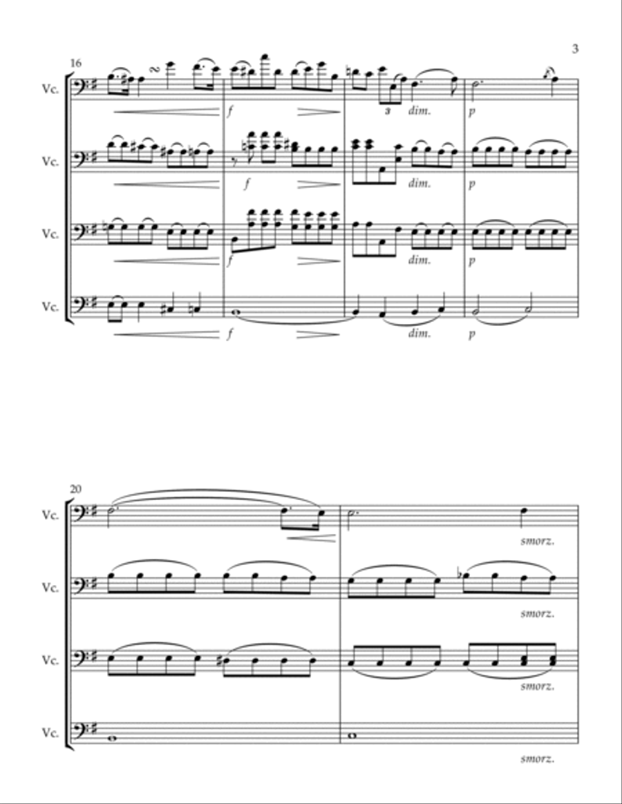 Chopin - Prelude in E minor, Op. 28 No. 4 (Arranged for Cello Quartet) Small Ensemble scores gallery preview page 3