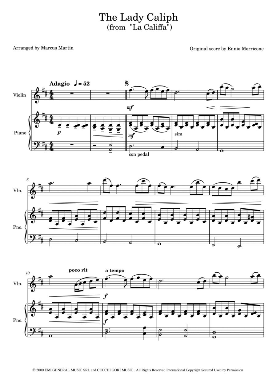 La Califfa Violin Solo scores gallery preview page 1