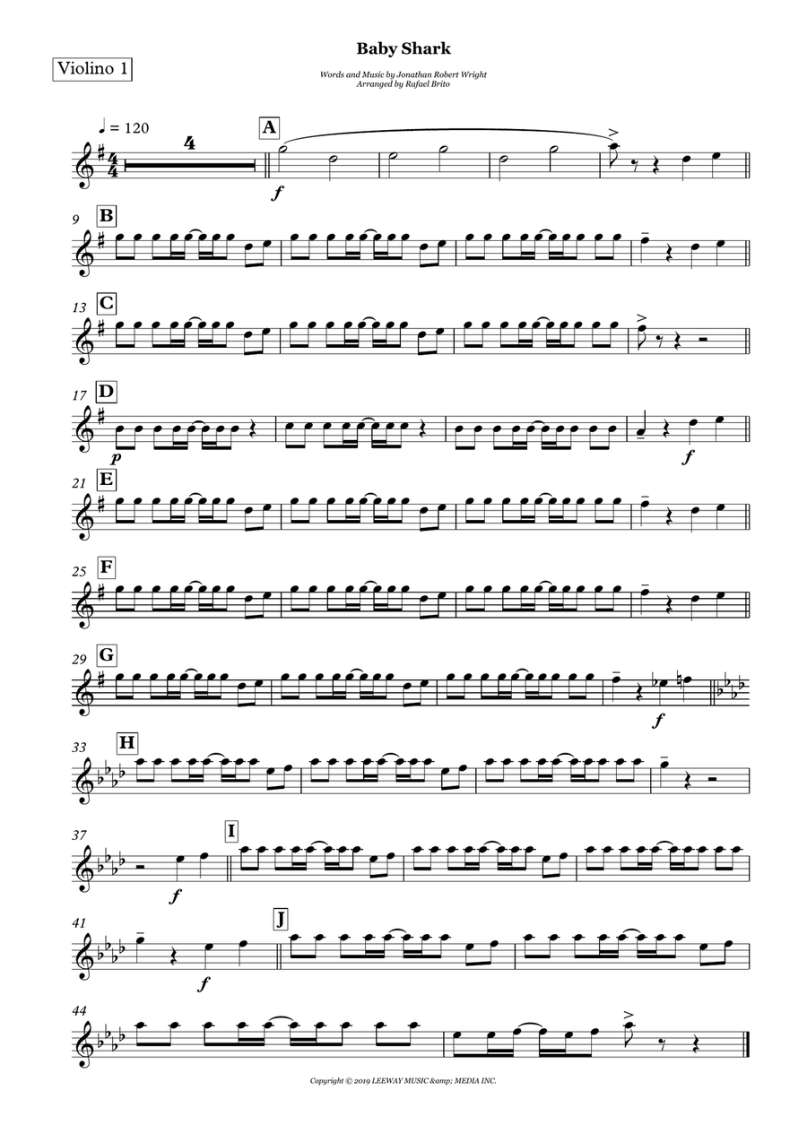 Baby Shark String Quartet scores gallery preview page 3
