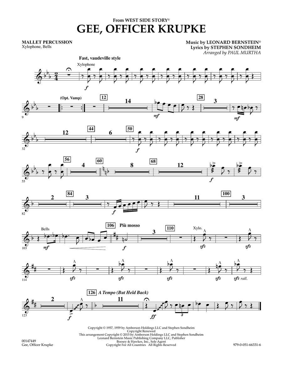 Gee, Officer Krupke (from West Side Story) (arr. Paul Murtha) - Mallet Percussion Concert Band scores gallery preview page 1