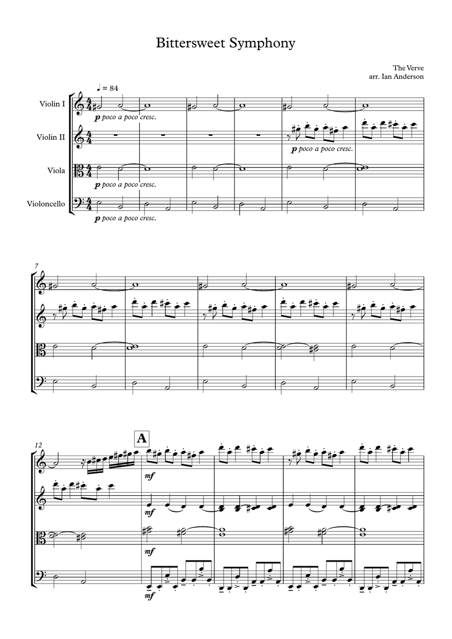 Bittersweet Symphony String Quartet scores gallery preview page 1