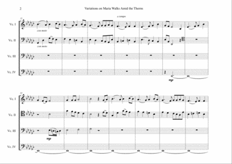 Variations on Maria walks amid the Thorns / Variationen über Maria durch ein Dornwald ging for Cell String Quartet scores gallery preview page 4
