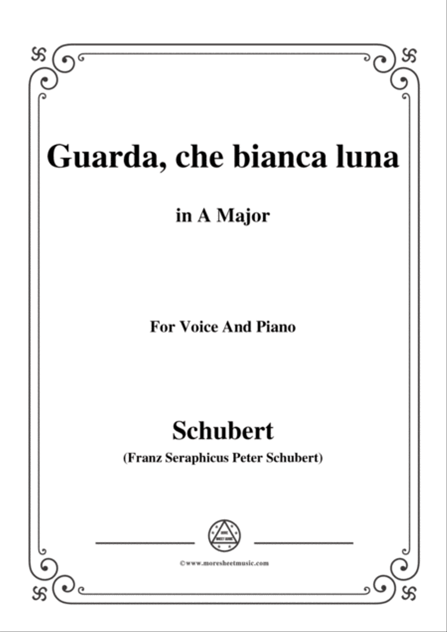 Schubert-Guarda,che bianca luna,in A Major,for Voice&Piano Voice scores gallery preview page 1