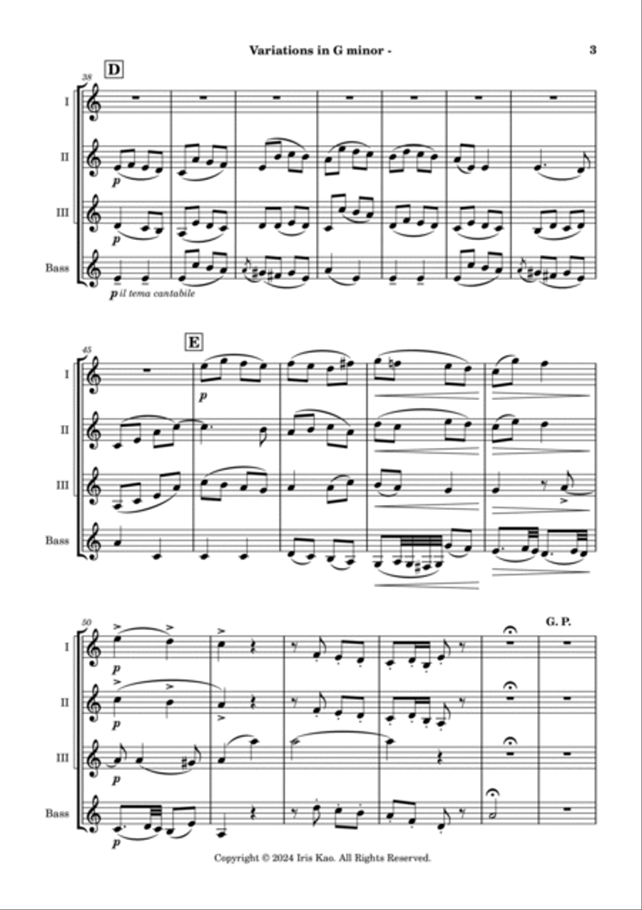 Variations in G minor (Clarinet Quartet) Clarinet Quartet scores gallery preview page 3