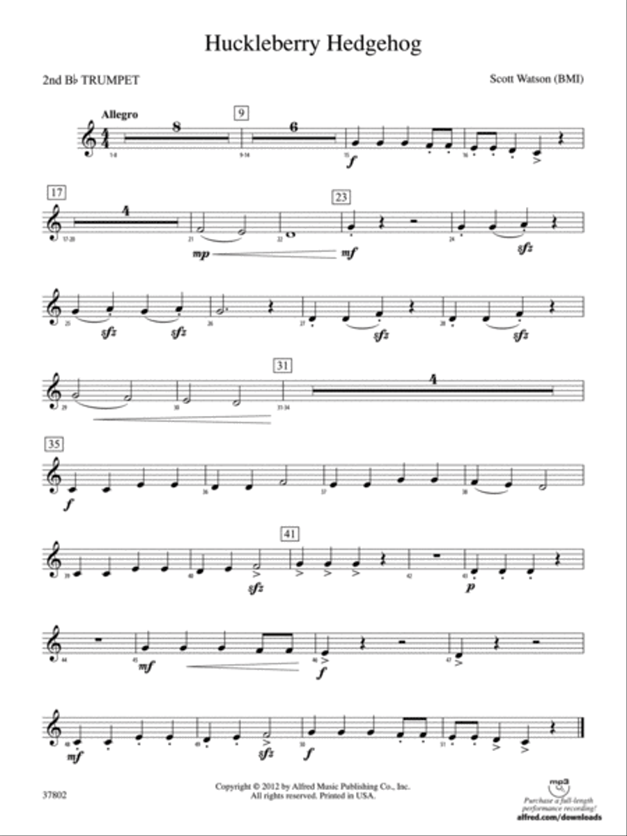 Huckleberry Hedgehog: 2nd B-flat Trumpet Concert Band scores gallery preview page 1