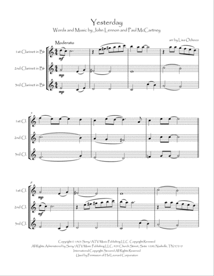 Yesterday Clarinet Trio scores gallery preview page 5