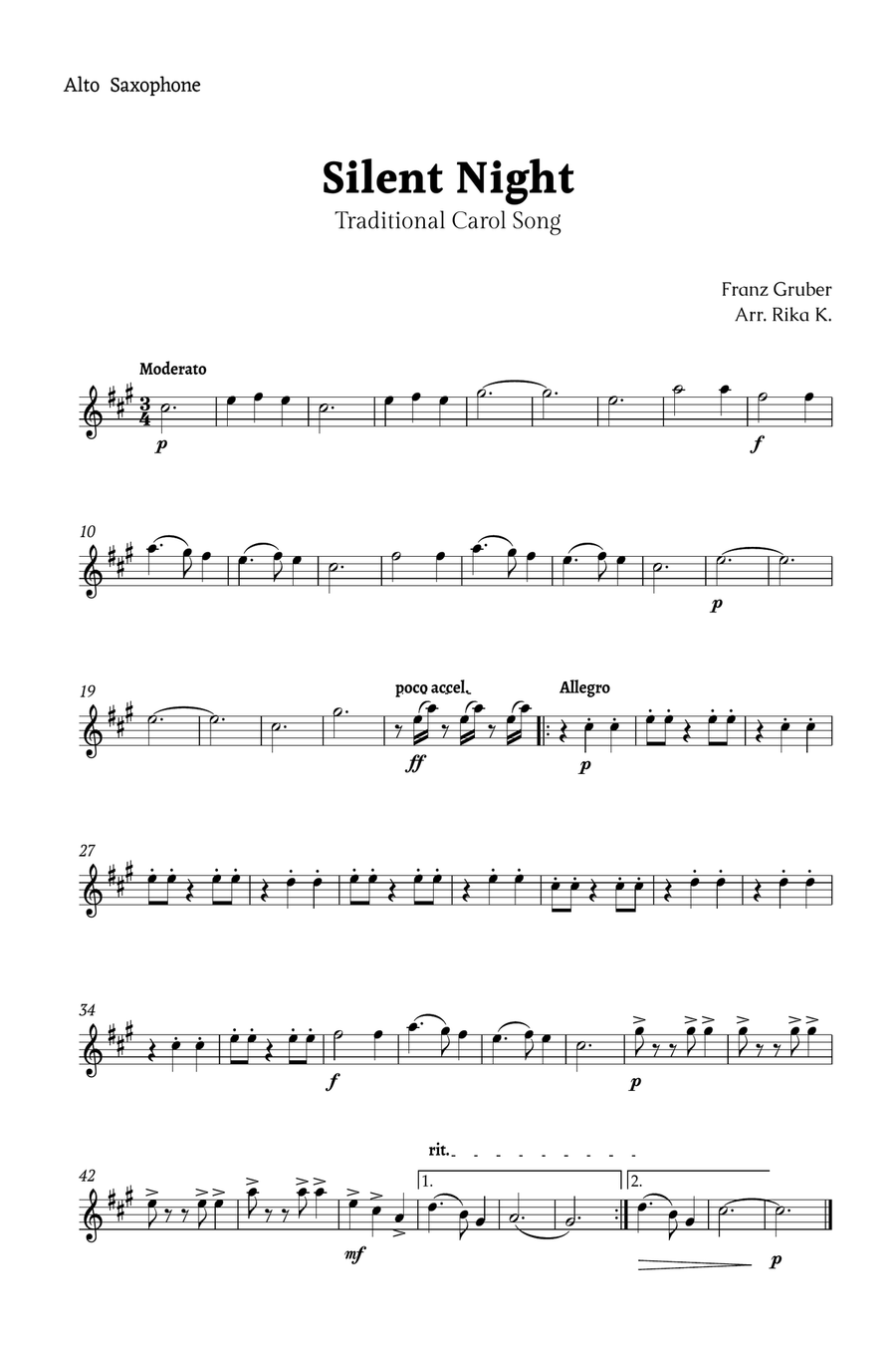Silent Night for Sax Quartet Saxophone Quartet scores gallery preview page 4