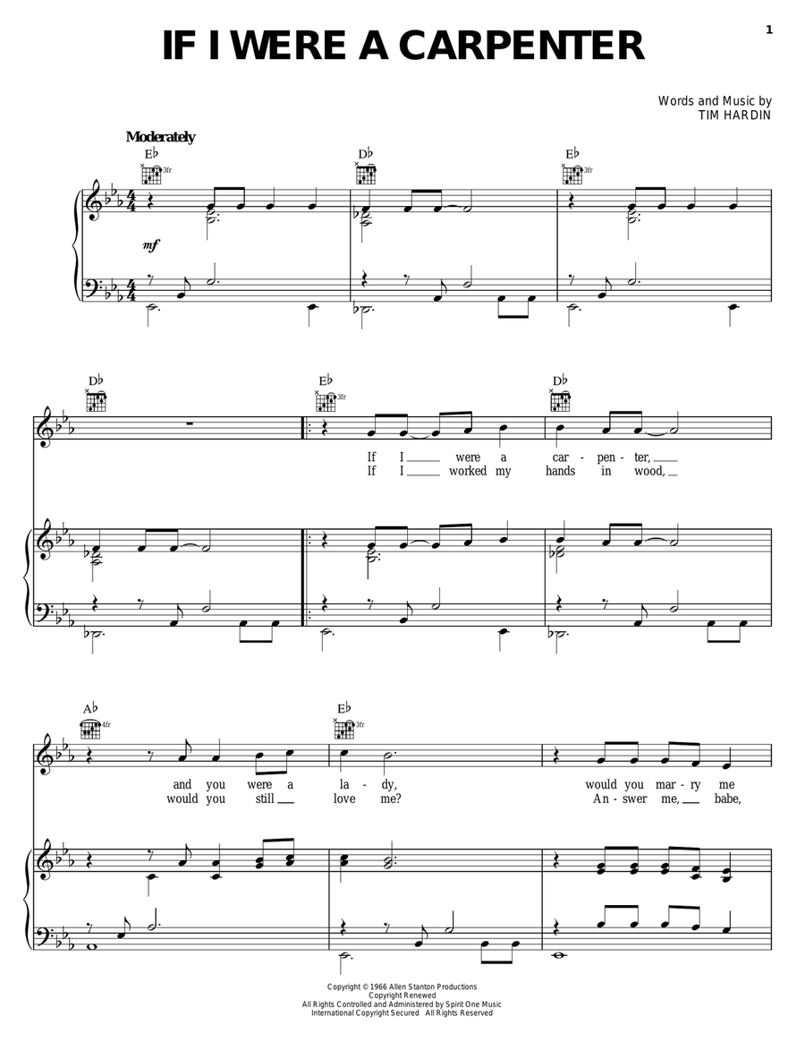If I Were A Carpenter Piano, Vocal, Guitar scores gallery preview page 1