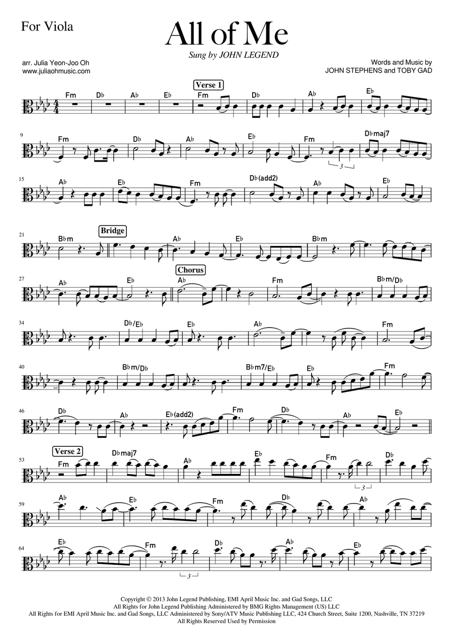 All Of Me All Of Me Viola Solo scores gallery preview page 1