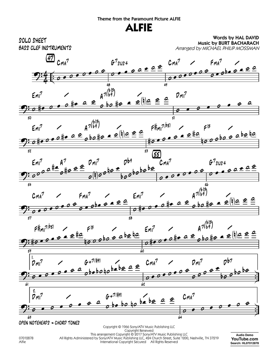 Alfie - Bass Clef Solo Sheet