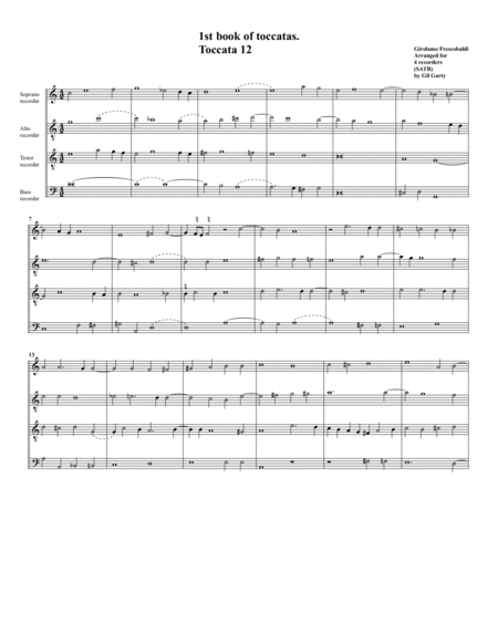 Toccata no.12 (book 1) (arrangement for 4 recorders)