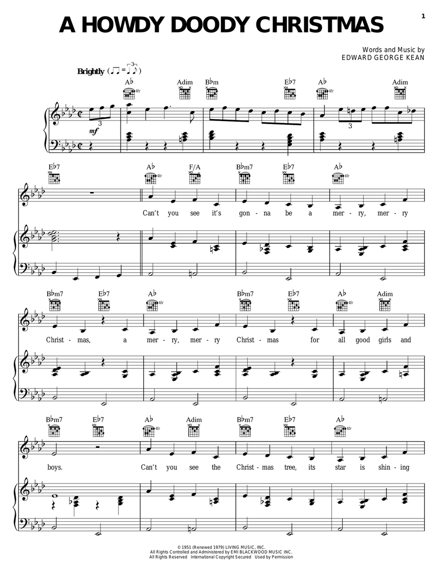 A Howdy Doody Christmas A Howdy Doody Christmas Piano, Vocal, Guitar scores gallery preview page 1