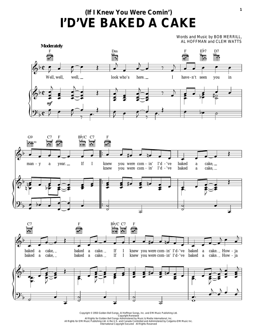 (If I Knew You Were Comin') I'd've Baked A Cake Piano, Vocal, Guitar scores gallery preview page 1