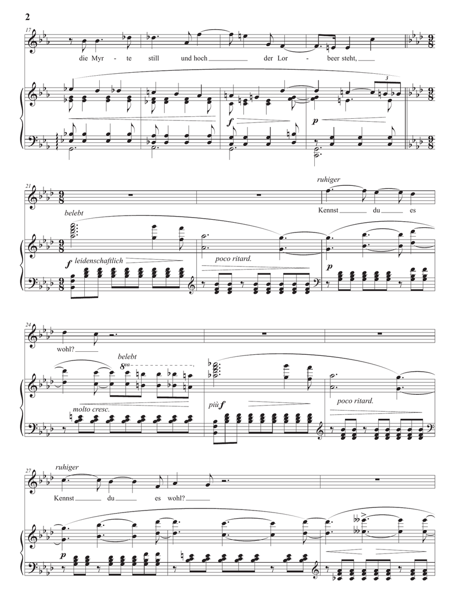 WOLF: Mignon: Kennst du das Land? (transposed to G-flat major) Piano, Vocal scores gallery preview page 3