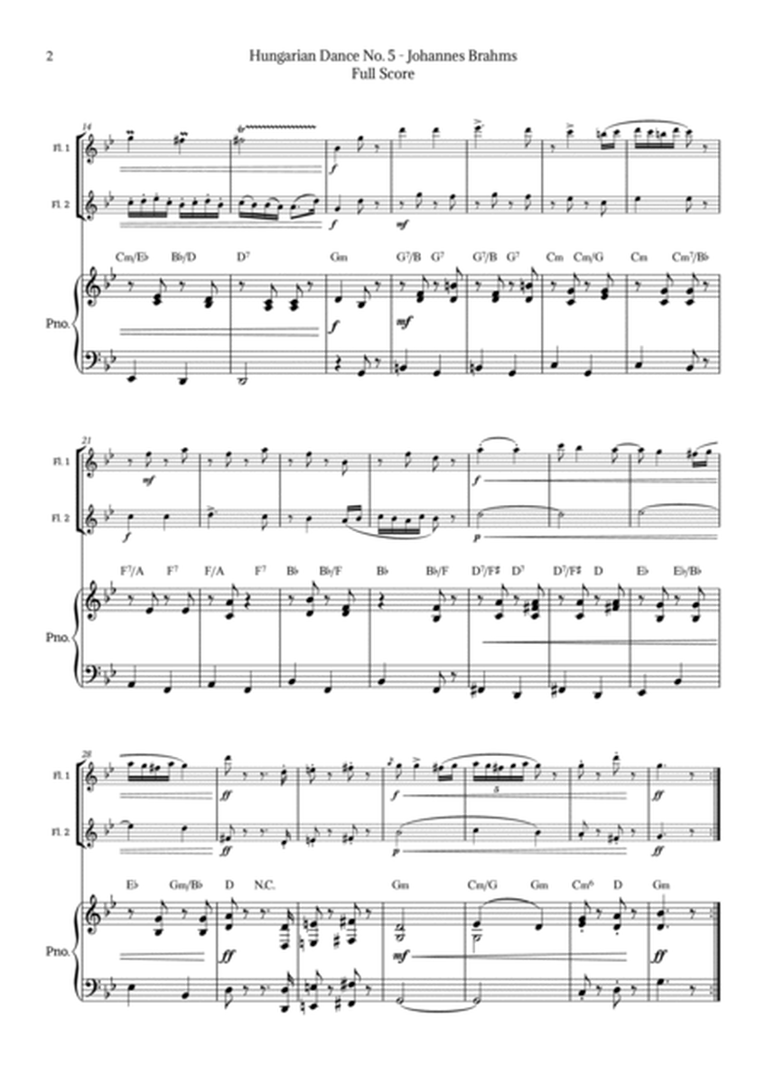Hungarian Dance No. 5 by Brahms for Flute Duet and Piano image number null