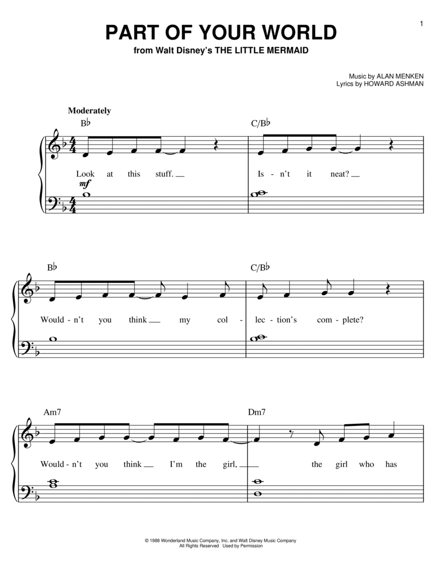 Part Of Your World (from The Little Mermaid) Easy Piano scores gallery preview page 1