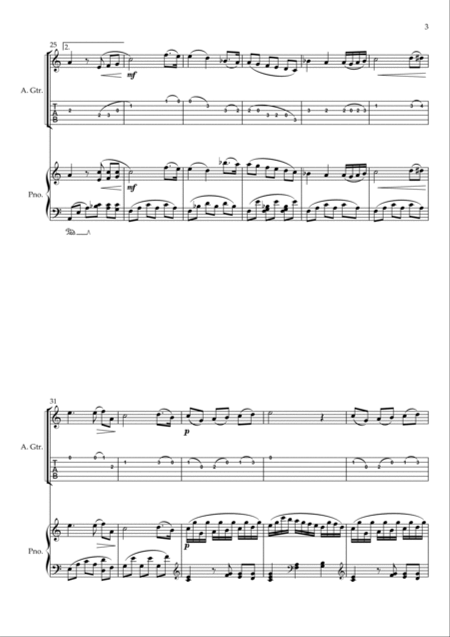 Für Elise (For Elise) - for Guitar (Tab) and Piano accompaniment - with Piano Play along Acoustic Guitar scores gallery preview page 3