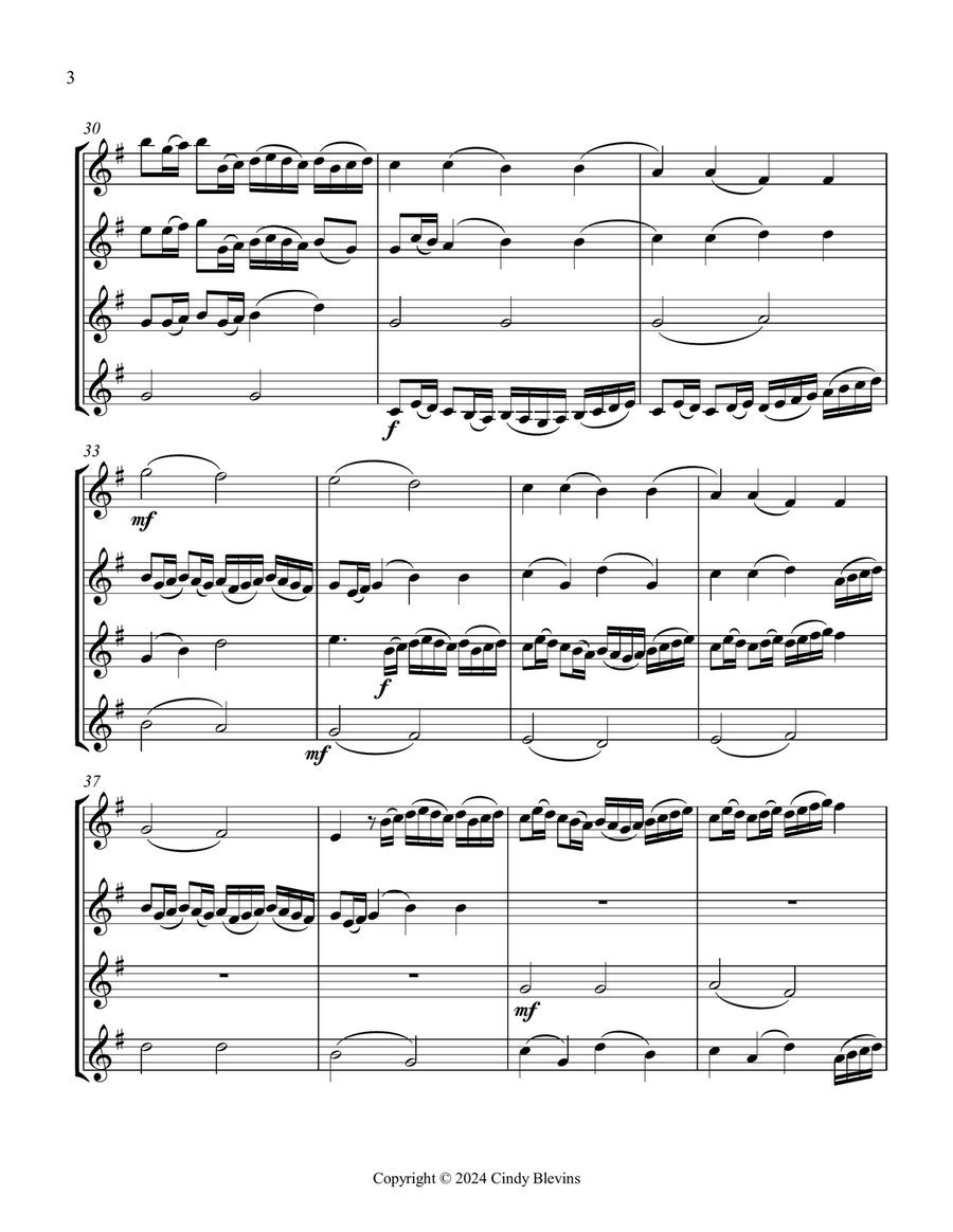 Pachelbel's Canon, for Three Clarinets and Bass Clarinet Clarinet Quartet scores gallery preview page 4