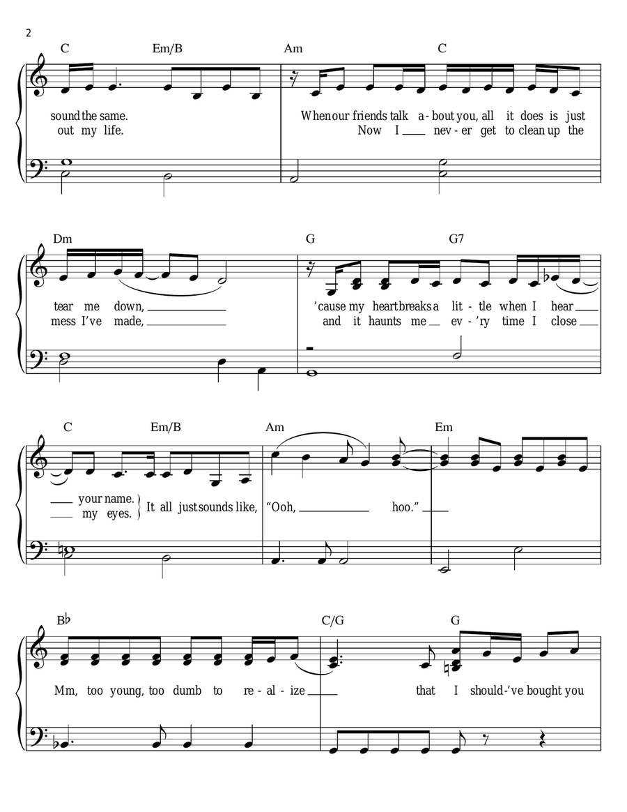 When I Was Your Man Easy Piano scores gallery preview page 2