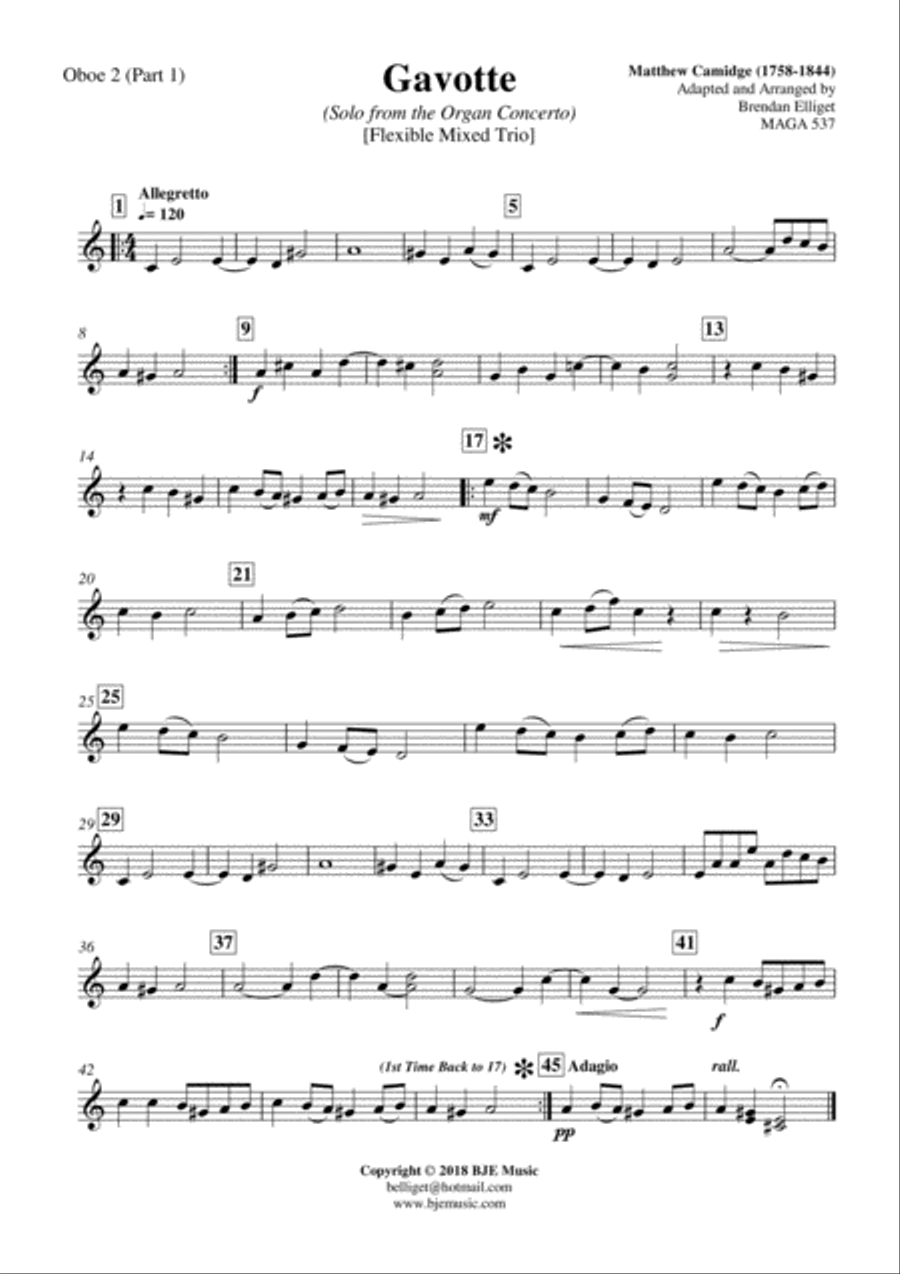 Gavotte (Solo from the Organ Concerto) - Flexible Mixed Woodwind Trio or Mixed Group Score and Parts Large Ensemble scores gallery preview page 5