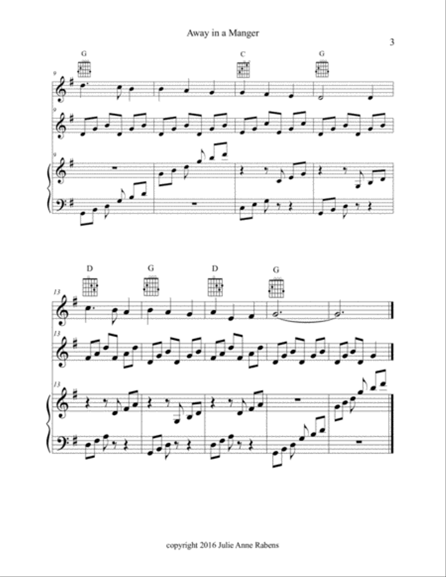 Christmas Lullabies for treble C instrument, guitar, and harp (or piano) Large Ensemble scores gallery preview page 3