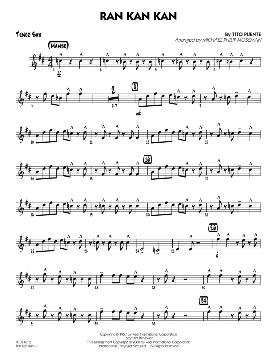 Ran Kan Kan - Tenor Sax Ran Kan Kan - Tenor Sax Jazz Ensemble scores gallery preview page 1