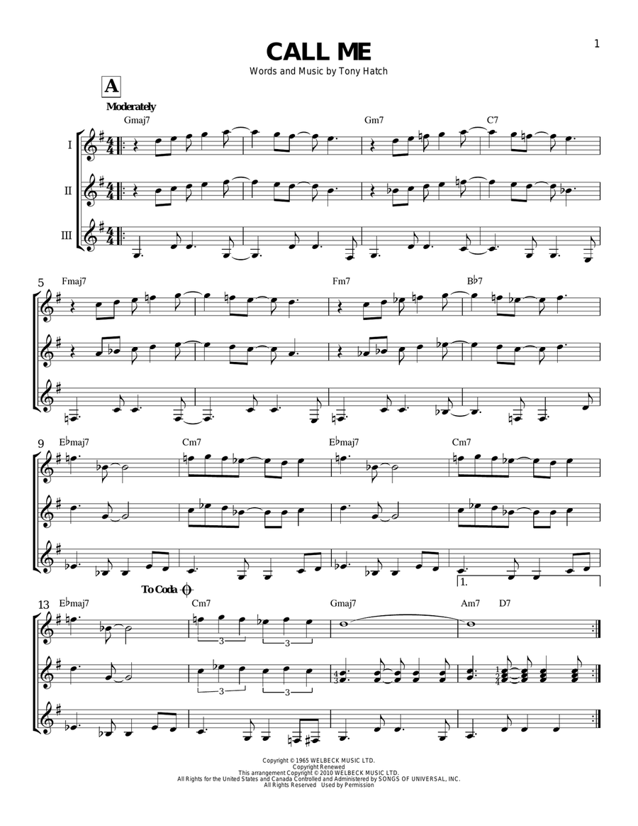 Call Me Call Me Guitar Ensemble scores gallery preview page 1