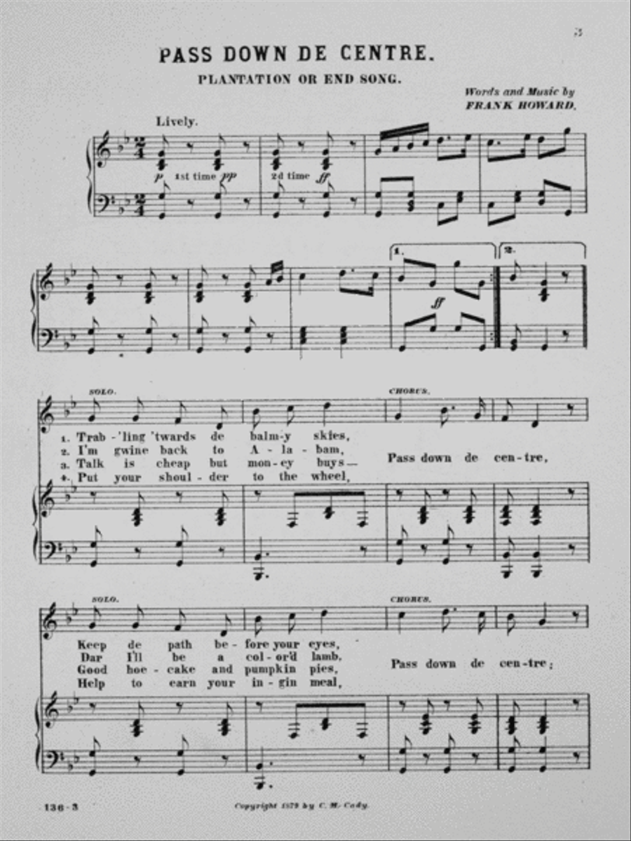 Pass Down De Centre. Plantation or End Song Voice scores gallery preview page 2