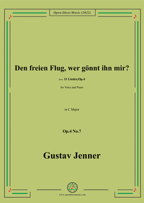 Book cover for Jenner-Den freien Flug,wer gönnt ihn mir?,in C Major,Op.4 No.7