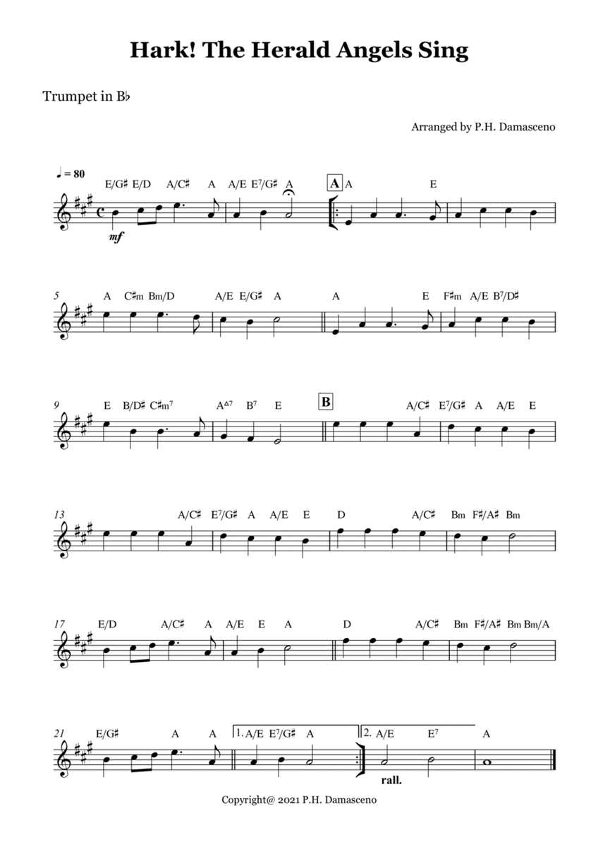 Hark! The Herald Angels Sing - Trumpet in Bb Solo with Chords image number null