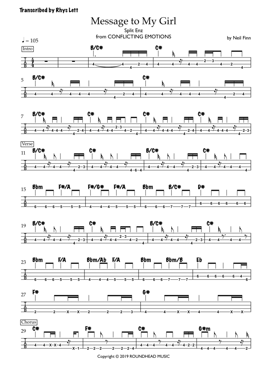 Message To My Girl Bass Guitar Tablature scores gallery preview page 1