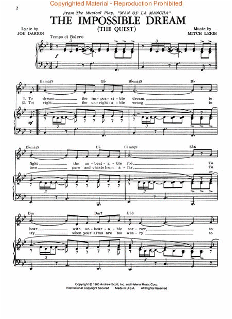 Man of La Mancha Voice scores gallery preview page 2