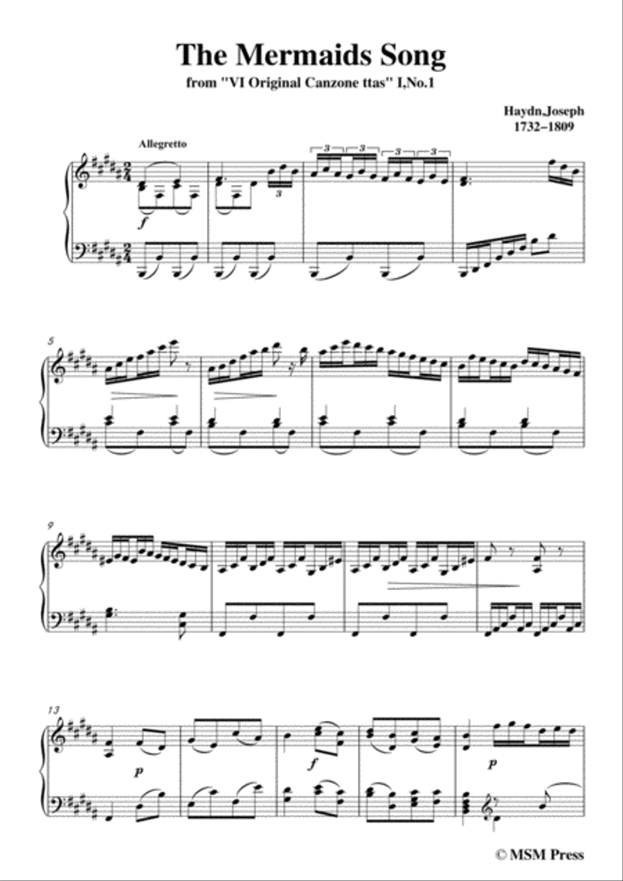 Haydn-The Mermaids Song in B Major, for Voice and Piano Voice Solo scores gallery preview page 3