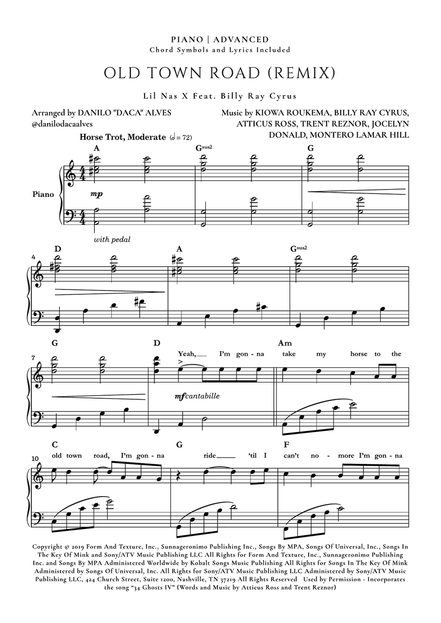 Old Town Road (remix) Piano Solo scores gallery preview page 1