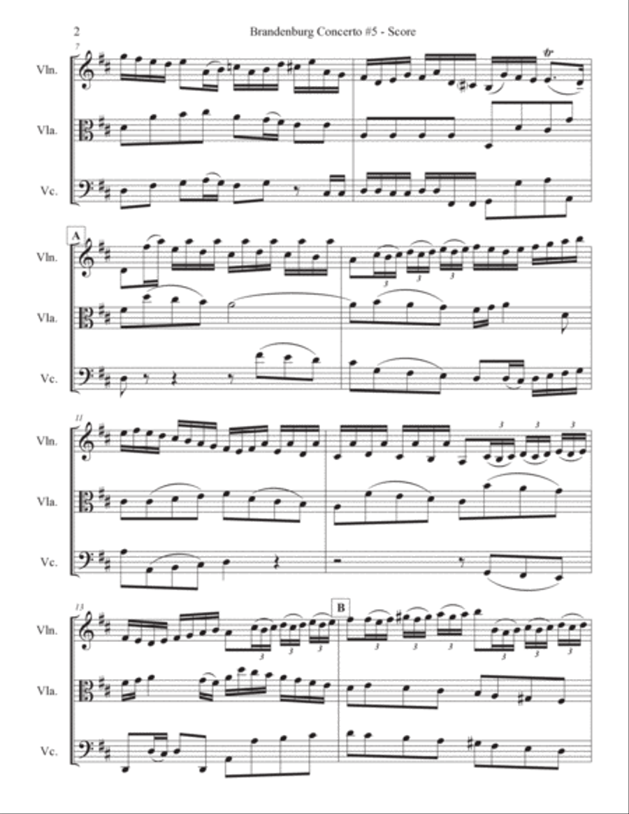 Brandenburg Concerto #5, 1st. Mvt. for String Trio String Trio scores gallery preview page 2