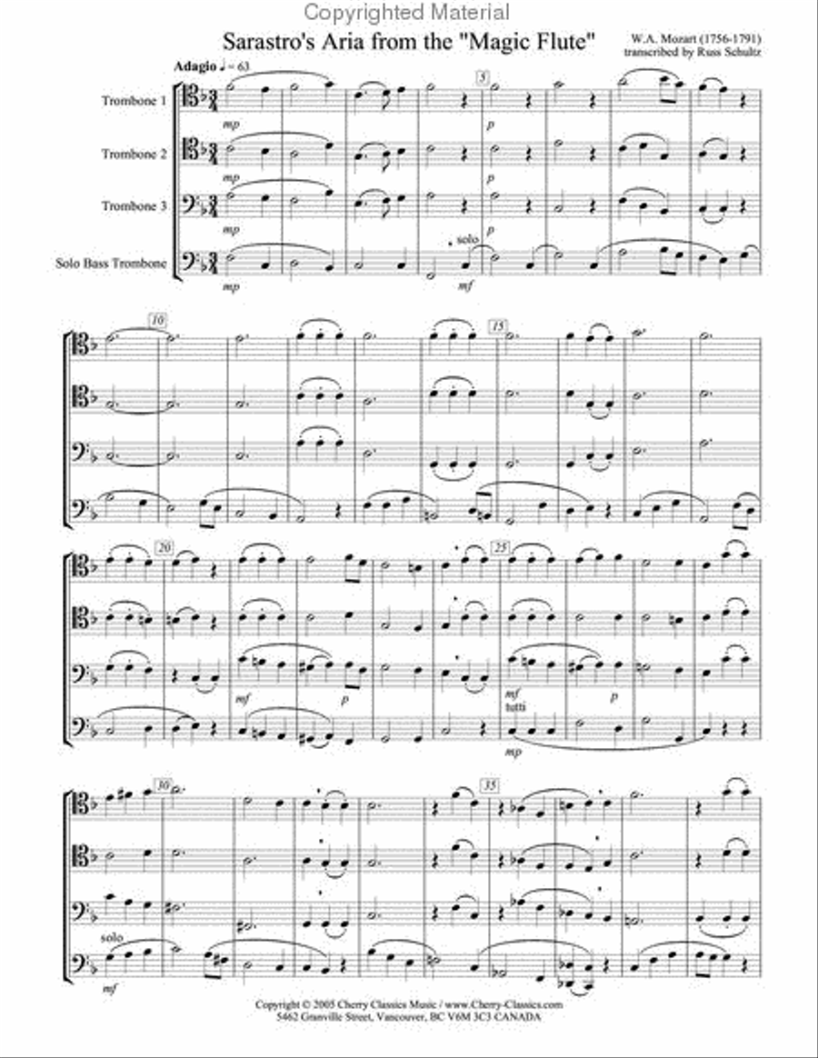 Sarastro’s Aria from Magic Flute for Trombone Quartet Trombone Quartet scores gallery preview page 3