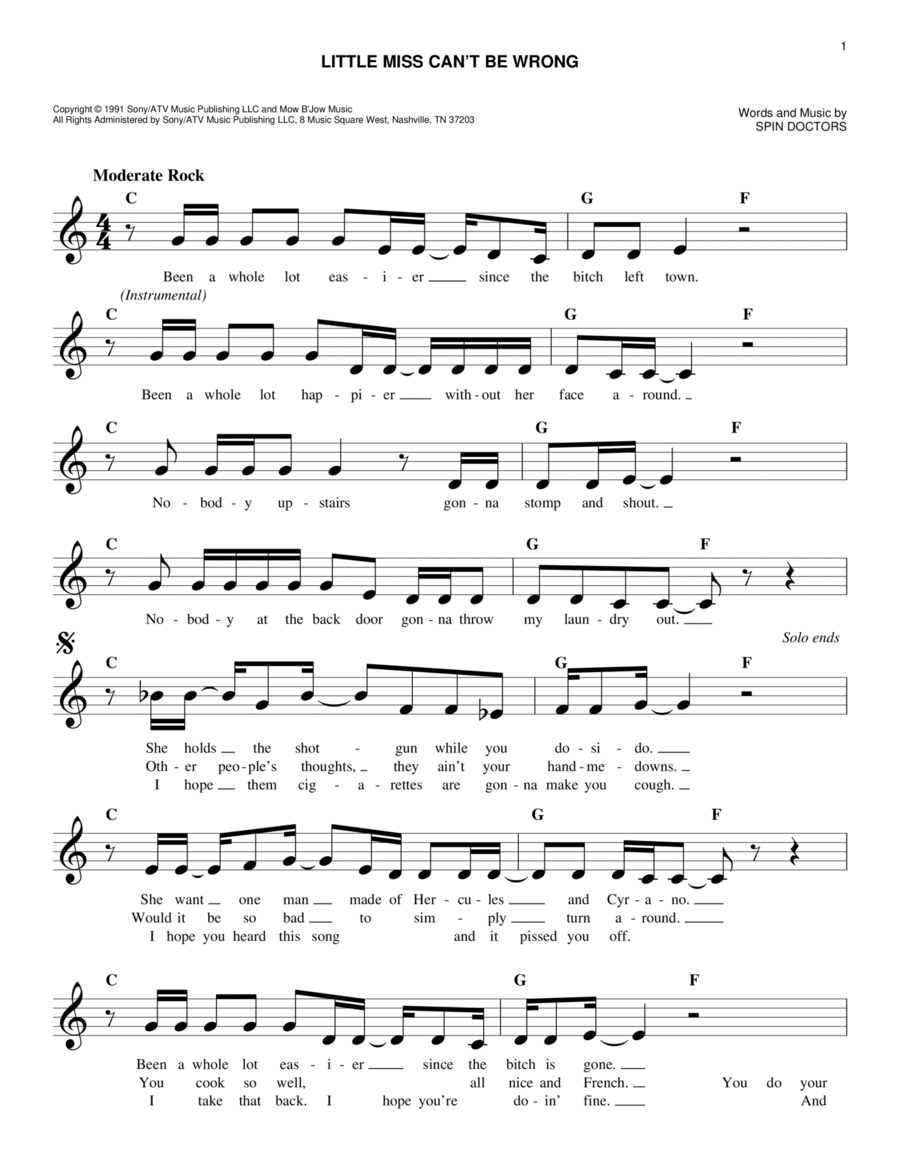 Little Miss Can't Be Wrong Guitar scores gallery preview page 1